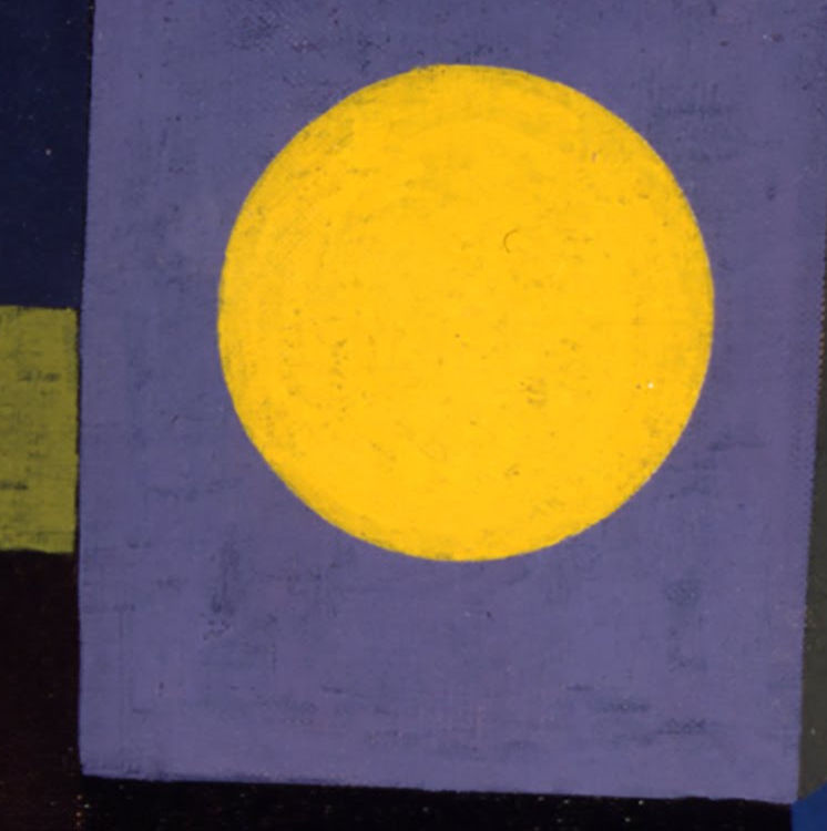 Detail 1: Yellow moon against the violet field in Fire at Full Moon